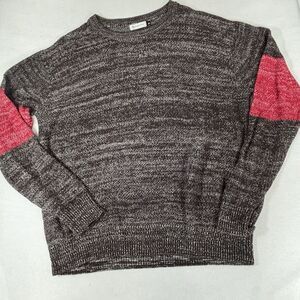 CHAIN STITCH Men’s Sweater Crew Neck Pullover 100% Cotton Gray With Red Accen